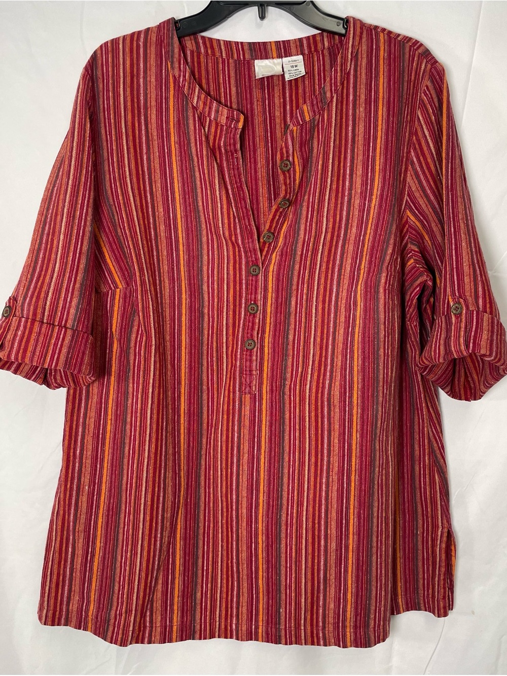 Roaman’s Women’s Striped Shirt Linen Cotton Blend Size 18W
